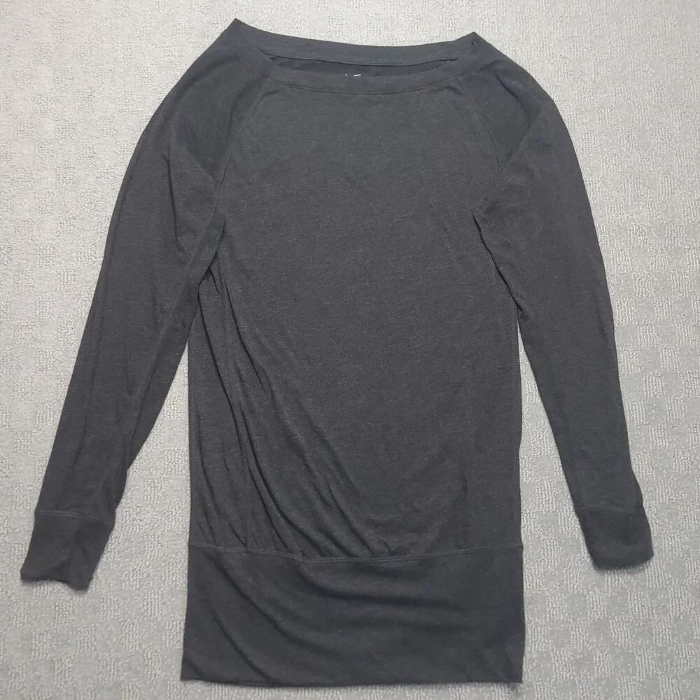 Nike Dri-FIT Shirt Womens S Long Sleeve Boat Neck Black Loose Fit Logo Tunic Top